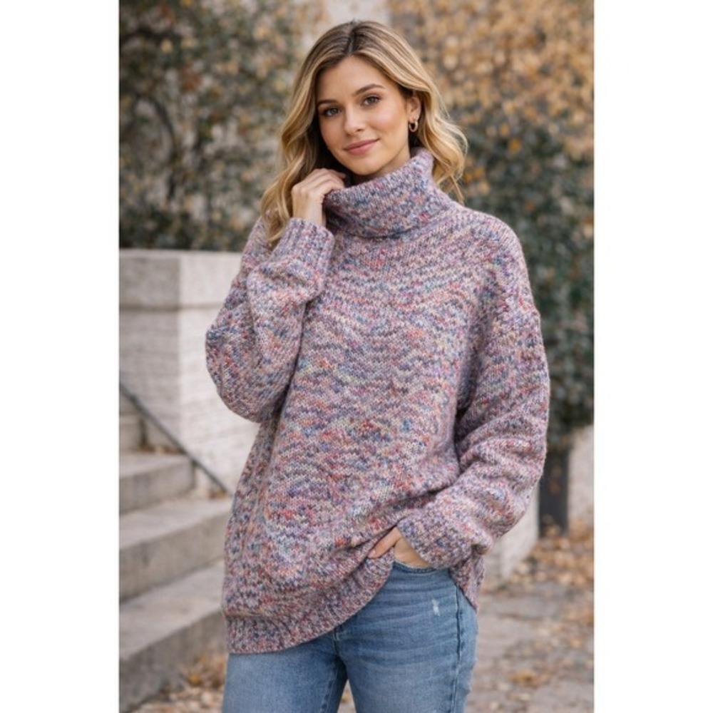 Vintage Express XS Womens Sweater Oversized 90s Knit Turtleneck Wool Blend‎